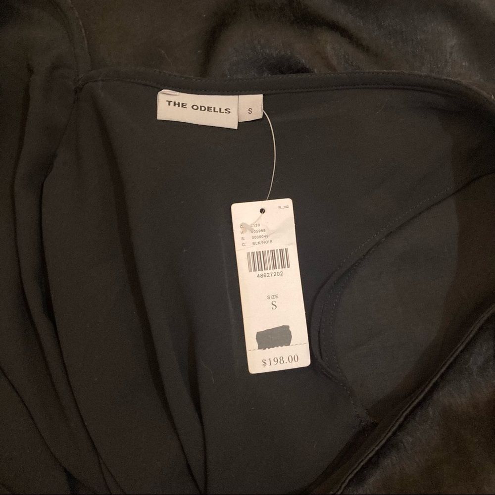 The Odells Black Satin Flutter Sleeve Open Back Mini Dress Size S NWT Anthropolo - Picture 10 of 11